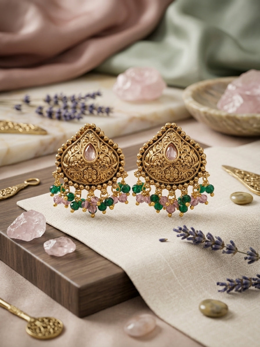 Antique Gold Meenakari Studs