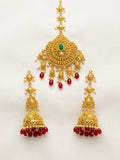 Antique Gold - Tikka Jhumka set (Red)